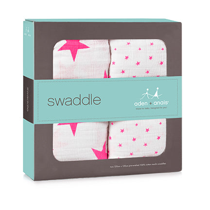 Aden and Anais Fluro Pink Swaddle 2 Pack Boxed
