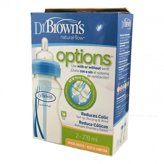 Dr Browns 270ml Wide Neck Baby Options Bottles Blue 2Pk