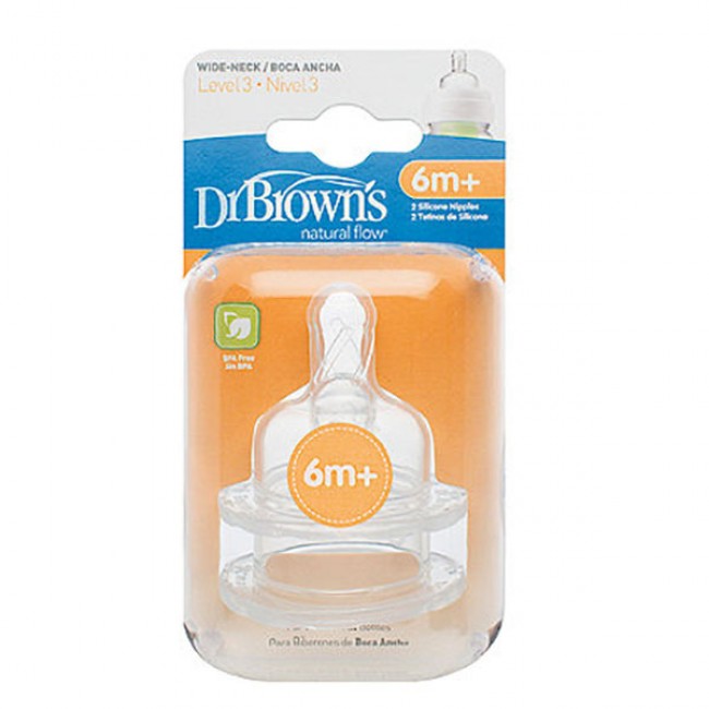 Dr Browns Wide Neck Bottle Level 3 Teats 2Pk