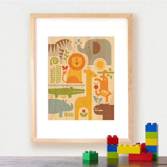 Petit Collage Wood Print - Safari Parade